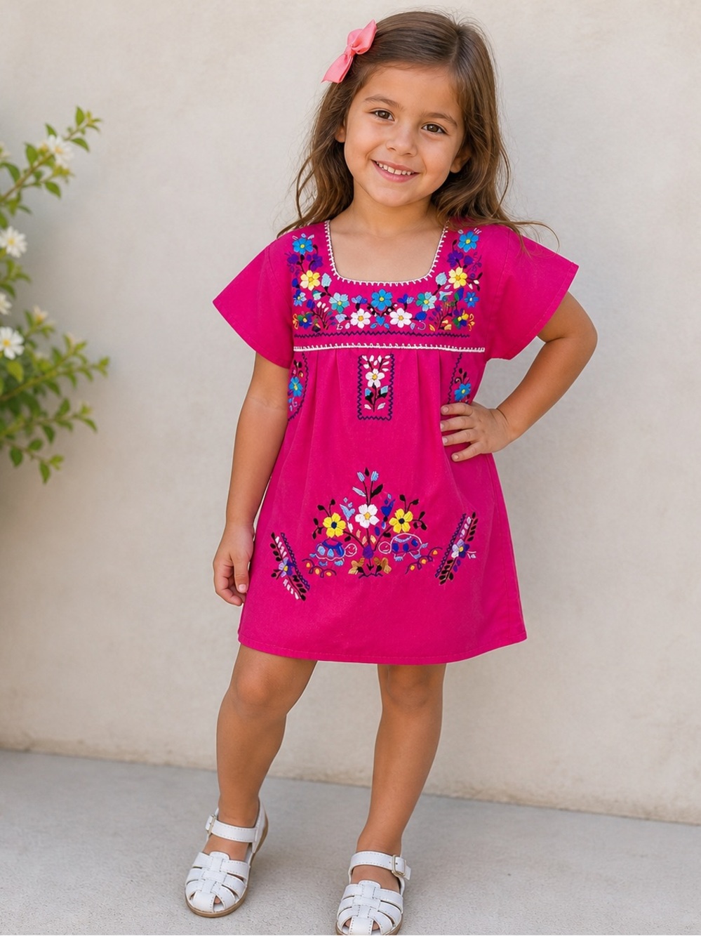 2T/3T Girl Mexican Dress Pink Embroidered Oaxaca Style Huipil Tunic Handmade